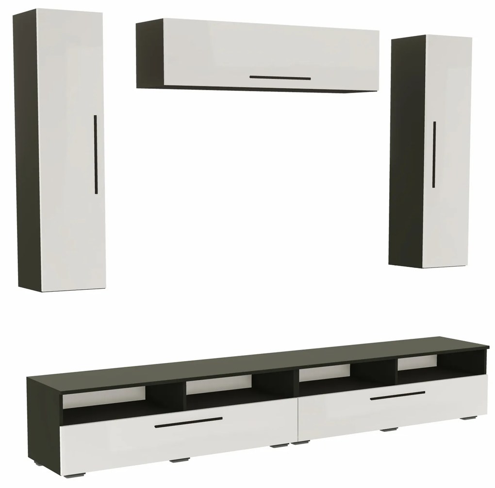 Living haaus Haga V19, Alb Lucios/Negru, MDF, L 240 cm