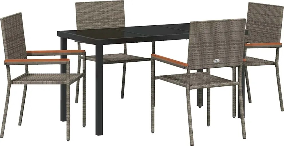 vidaXL Set de masă pentru grădină cu pernă 5 pcs Gri poliratan