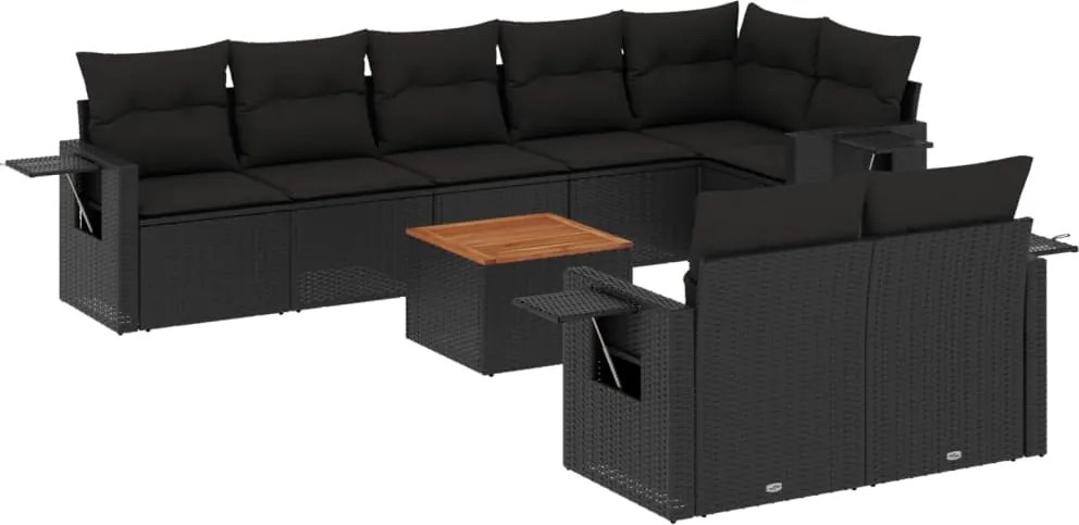 vidaXL Set mobilier de grădină cu perne, 9 piese, negru, poliratan