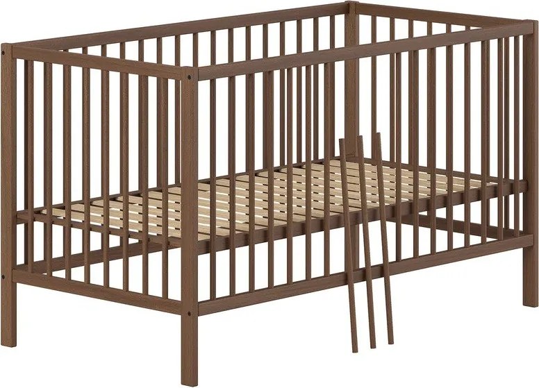 Pătuț maro din lemn de fag cu latură detașabilă/cu înălțime reglabilă 70x140 cm Dino – Vipack