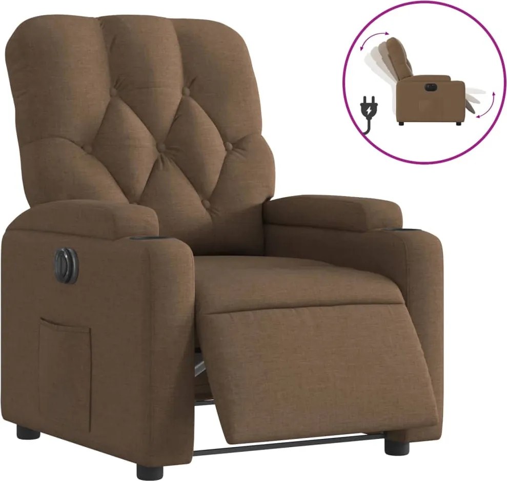vidaXL Fotoliu rabatabil electric, maro, material textil