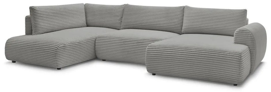 Colțar gri închis extensibil/cu spațiu de depozitare cu tapițerie din catifea reiată (cu colț pe partea stângă/în formă de "U") Lucien – Bobochic Paris