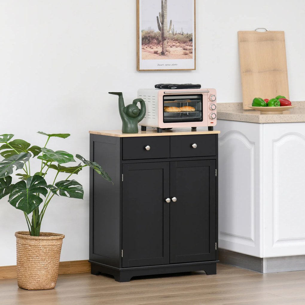HOMCOM Mobila de depozitare bufet pentru living cu dulapuri, 2 sertare si rafturi reglabile, 68x40,3x85cm, negru si lemn natural | Aosom Romania