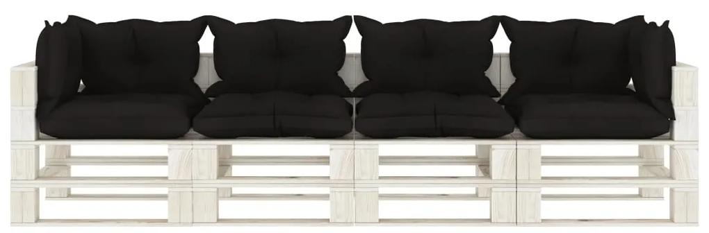 Canapea de gradina din paleti, 4 locuri, perne negre, lemn 4 locuri, Negru, Alb, 1