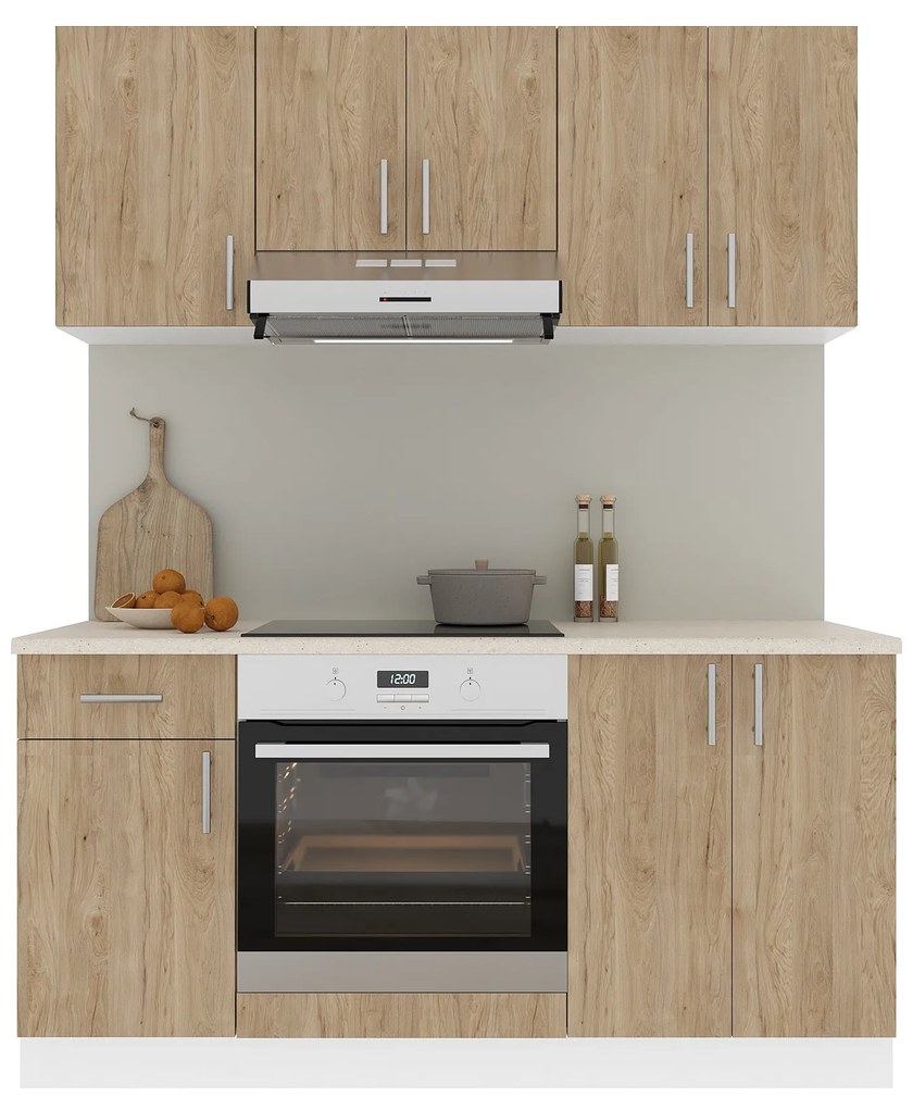 Set Bucatarie Karo V6, Lemn Natural/Alb, Blat Thermo 28 mm, L 160 cm