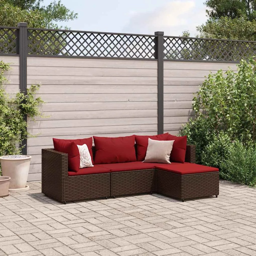 vidaXL Set mobilier de grădină cu perne, 4 piese, maro, poliratan