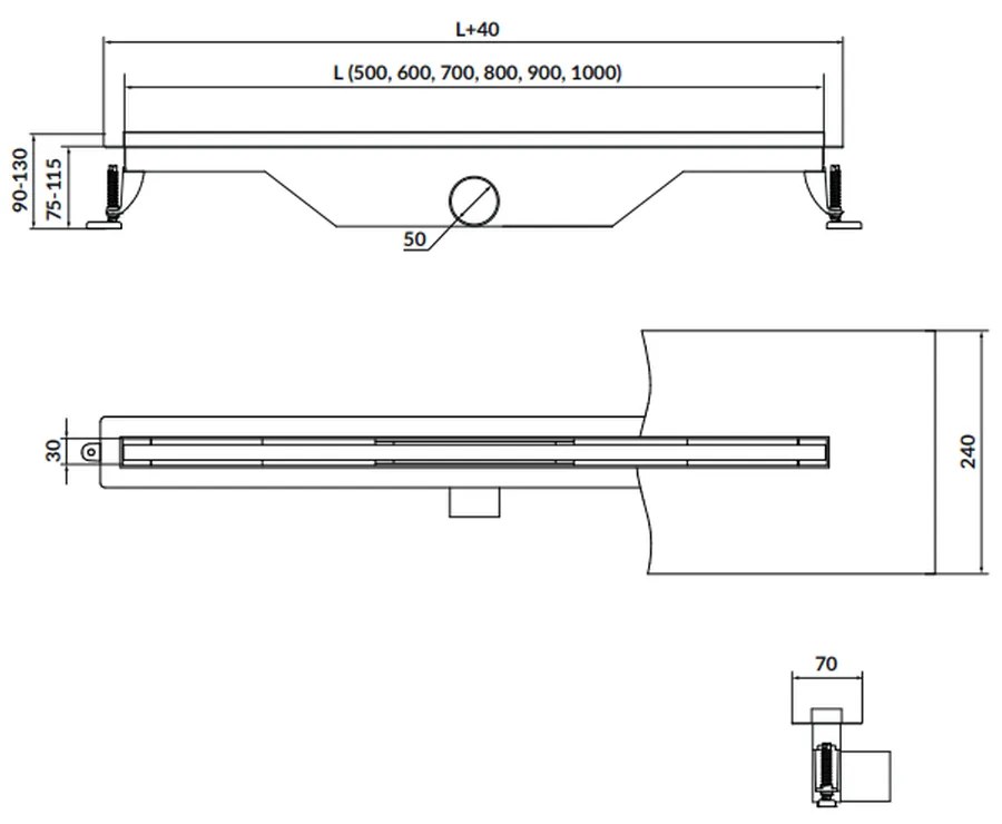 Rigola dus iesire laterala cu capac crom 800 mm Cersanit Tako Slim 800 mm