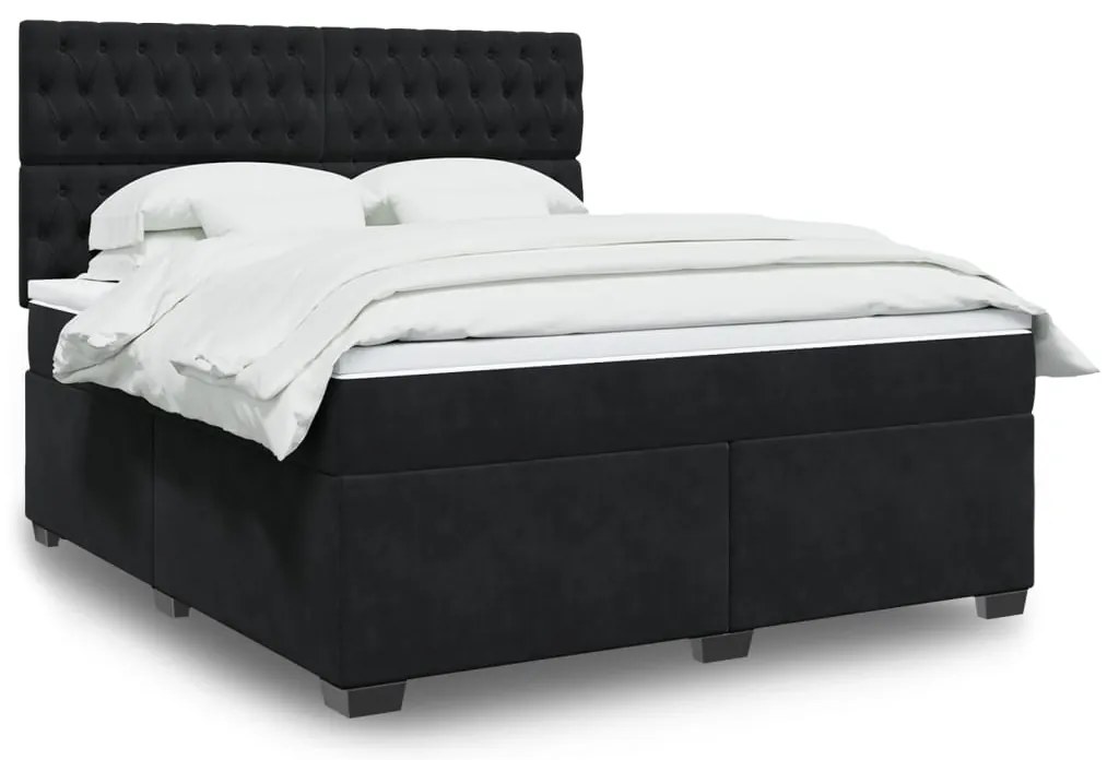 vidaXL Pat box spring cu saltea, negru, 180x200 cm, catifea
