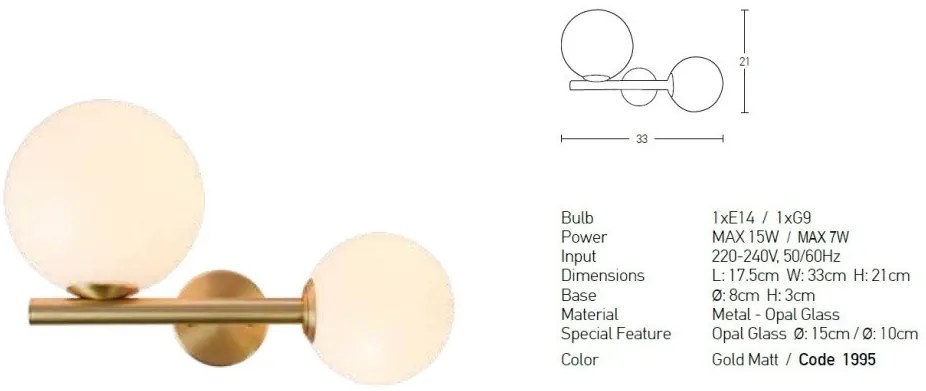Aplica de perete cu 2 surse de iluminat design modern Cingea auriu mat