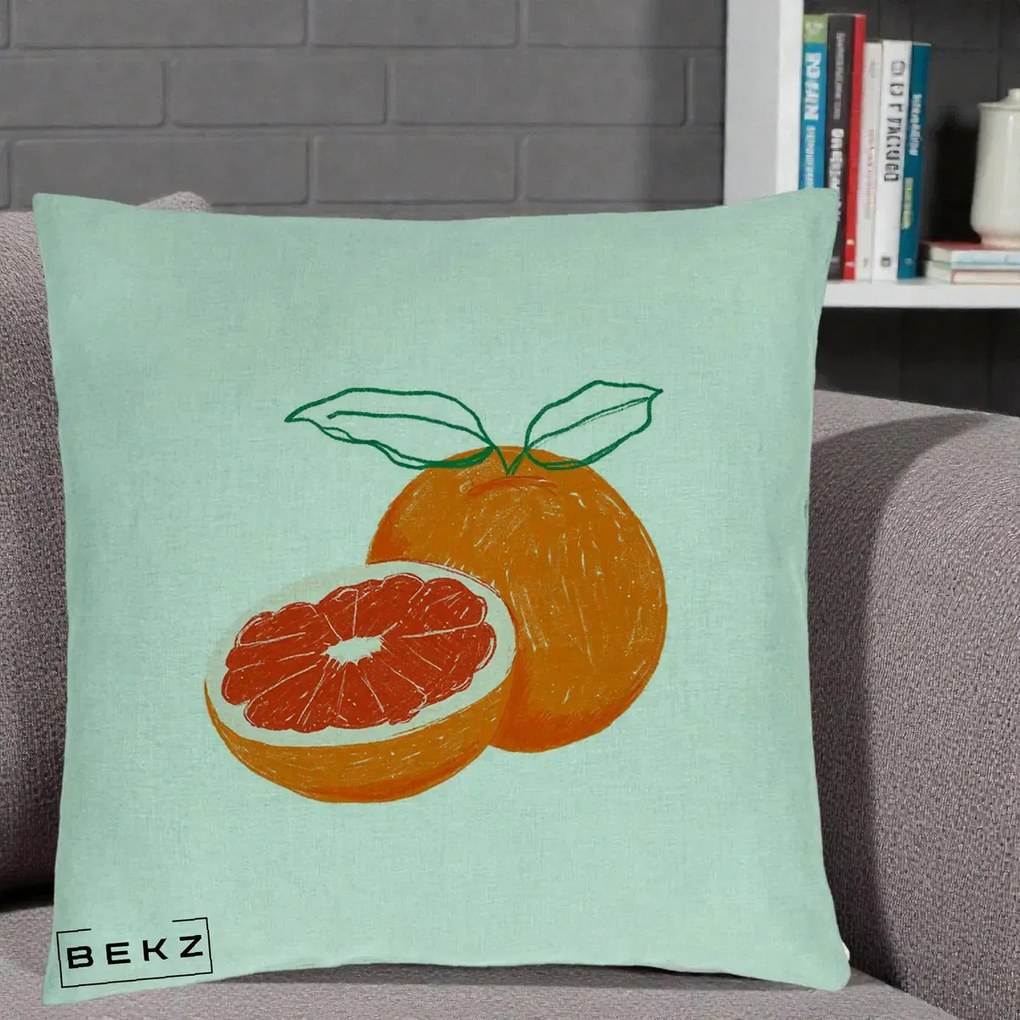 Perna Decorativa Grepfrut Citrus, 40x40 cm, Verde Menta, Husa Detasabila, Perna Inclusa, BEKZ®