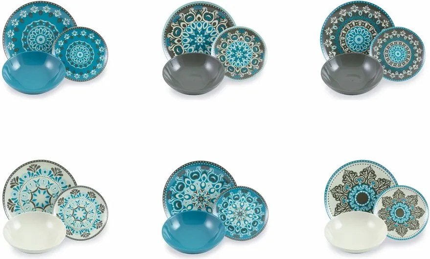Set 18 farfurii din gresie și porțelan Villa d'Este Cala, multicolor