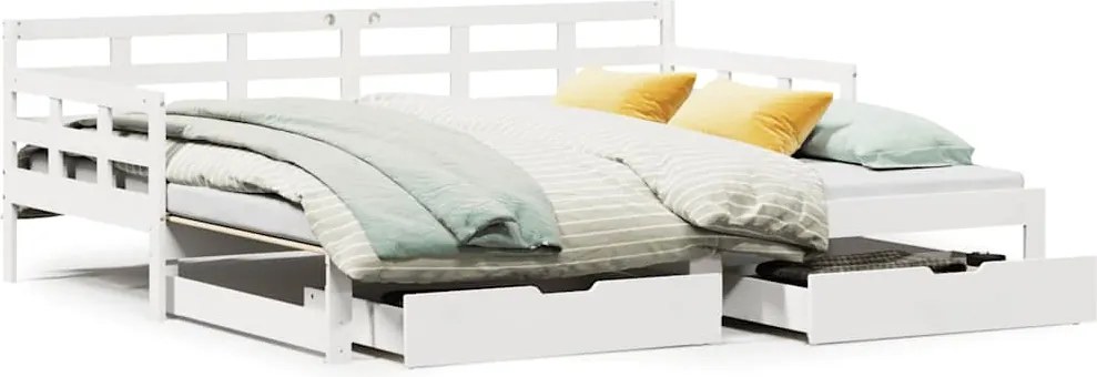 vidaXL Pat de zi cu extensie și sertare fără saltea, alb, 80x200 cm