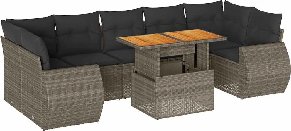 vidaXL Set canapele de grădină cu perne, 8 piese, gri, poliratan