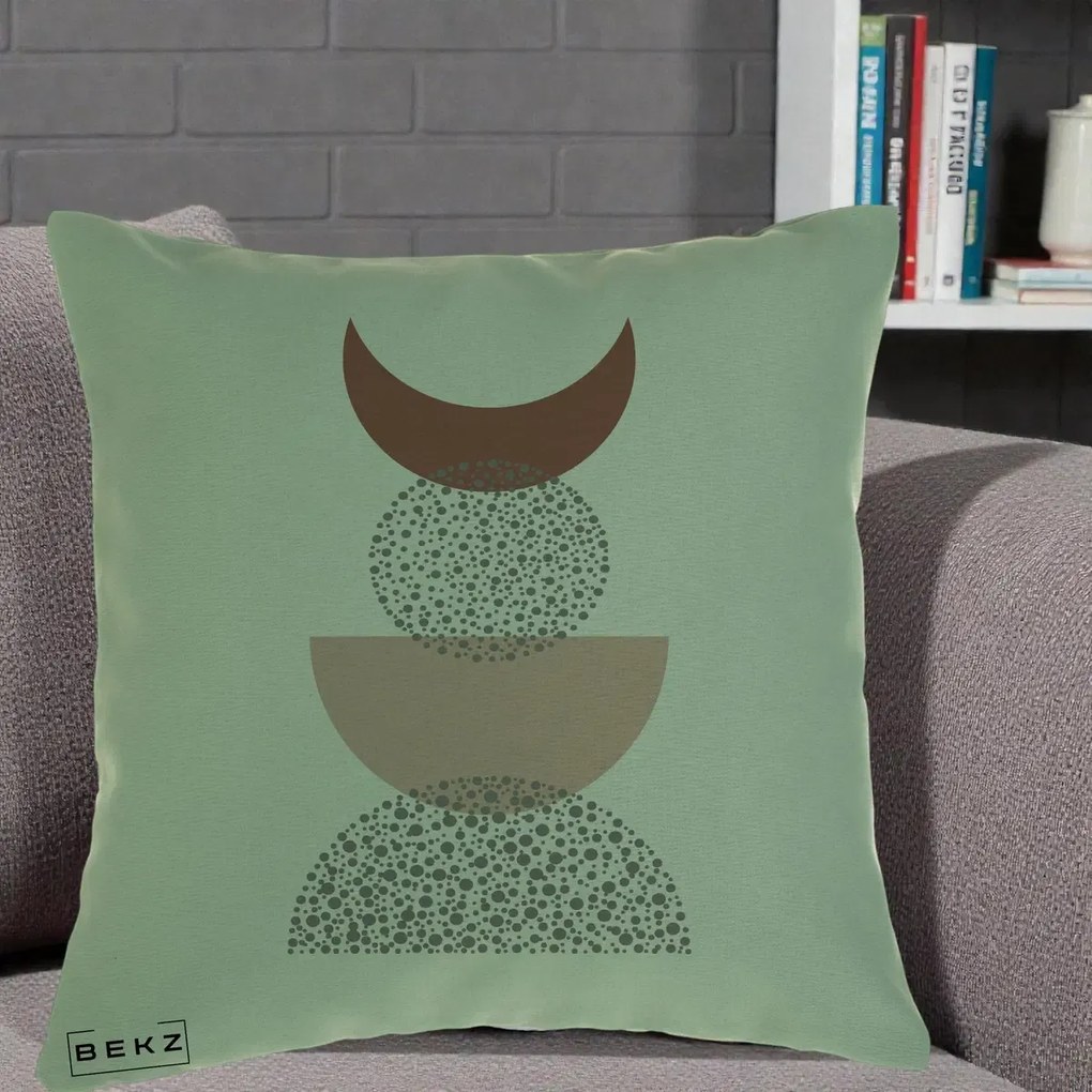 Perna Decorativa Boho Luna Plina si Forme Punctate, 40x40 cm, Verde, Husa Detasabila, Perna Inclusa, BEKZ®