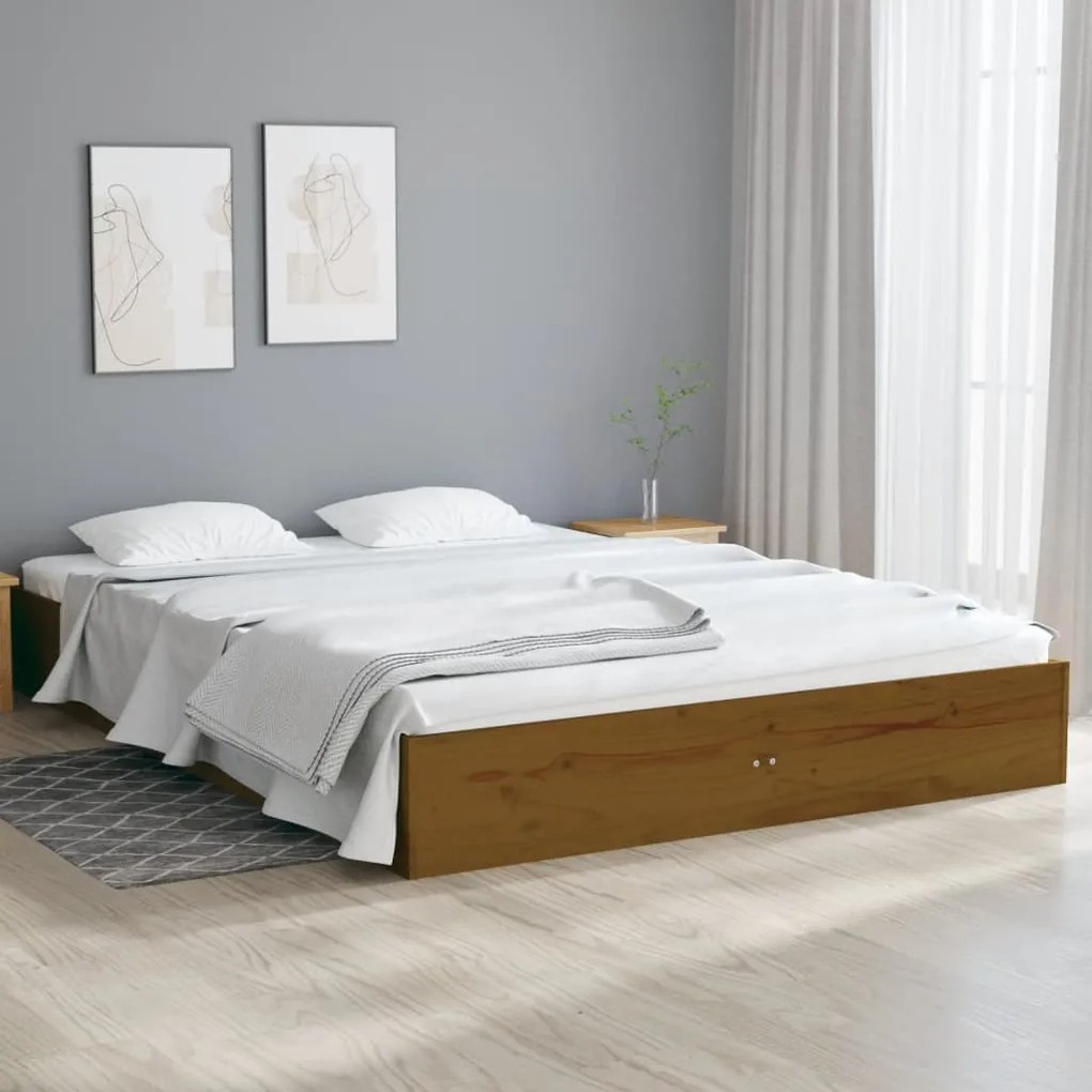 vidaXL Cadru de pat dublu, maro miere, 135x190 cm, lemn masiv