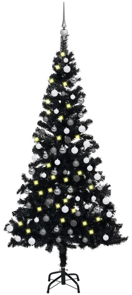 Brad de Craciun artificial LED-uri globuri negru 180 cm PVC negru si gri, 180 x 93 cm, 1