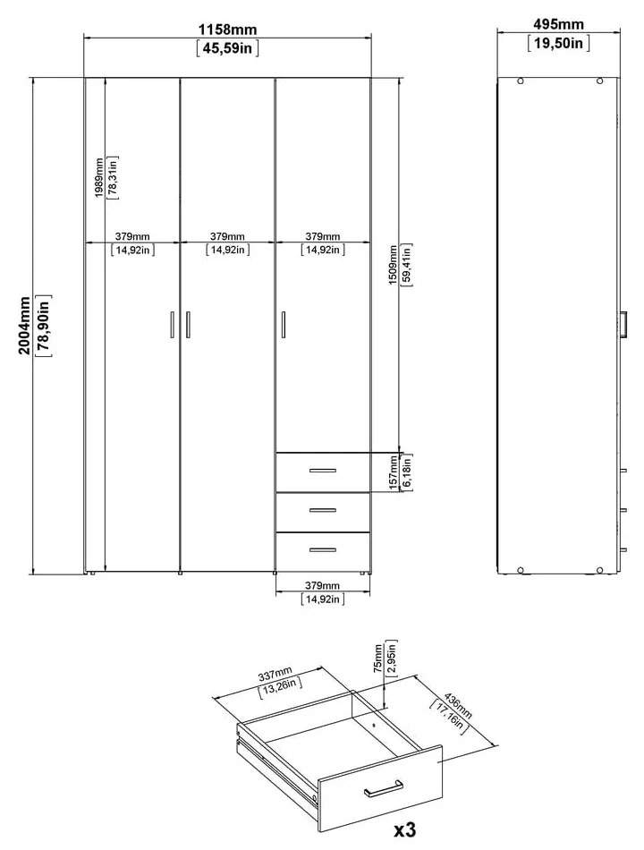 Șifonier alb 116x200 cm Space – Tvilum