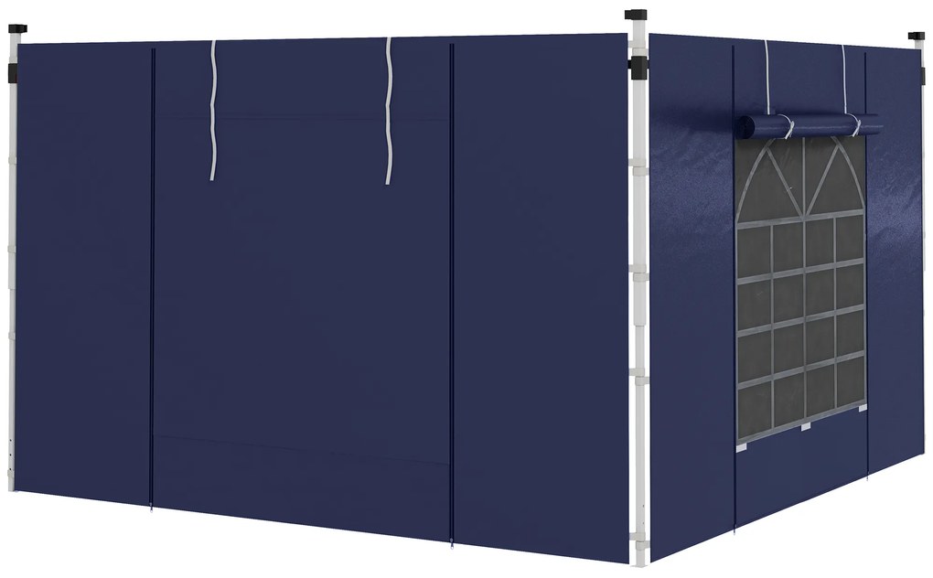 Outsunny Curtine Pavilion, Set de 2, pentru Pavilion de Grădină 3x6m sau 3x3m, cu Ferestre și Uși, Albastru | Aosom Romania