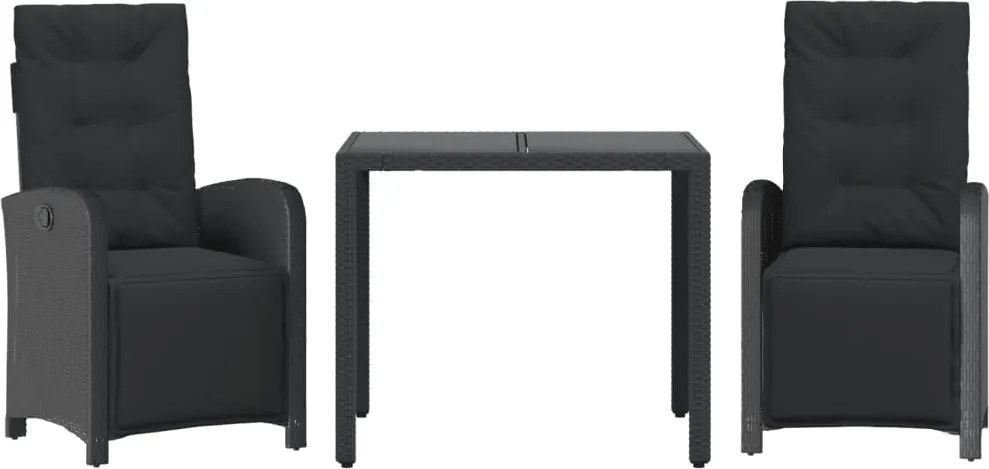 vidaXL Set bistro cu perne, 3 piese, negru, poliratan