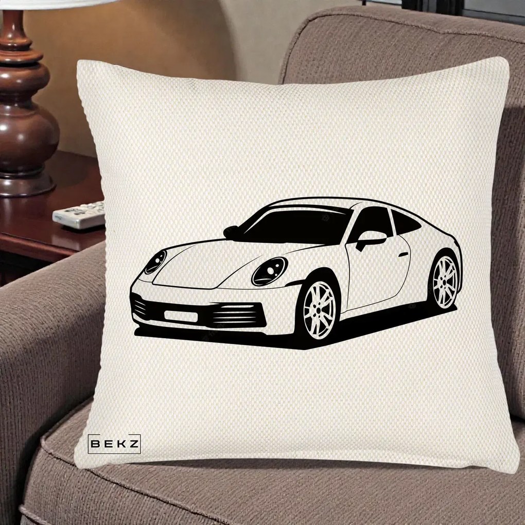 Perna Personalizata Porsche 911 Silueta, 40x40 cm, Crem Reliefat, Husa Detasabila, Perna Inclusa, BEKZ®