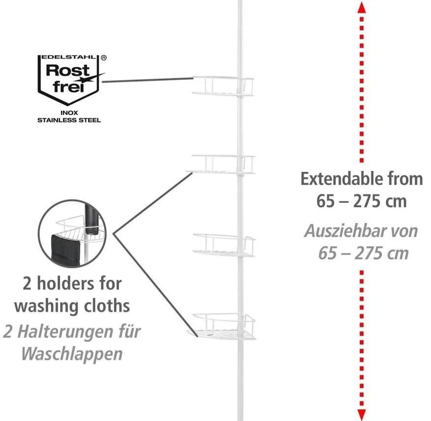 WENKO 26015100 - Poliță de colț DOLCEDO, 31 x 230 cm, inox/alb