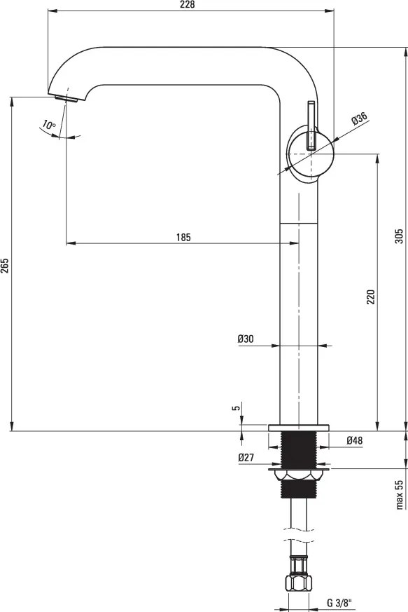 Silia Baterie pentru chiuvetă, înalt, cu pipă dreptunghiulară Finisaj: Oțel periat BQS_F24K