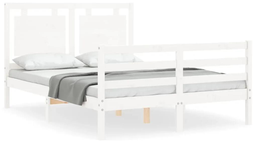 3194032 vidaXL Cadru de pat cu tăblie, 140x190 cm, alb, lemn masiv