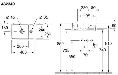 Villeroy & Boch MEMENTO lavoar suspendat 40x26 cm ceramică/alb - 43234001