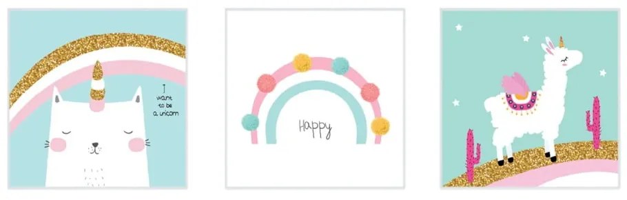 Tablouri pentru copii 3 buc. 30x30 cm White Happy – knor