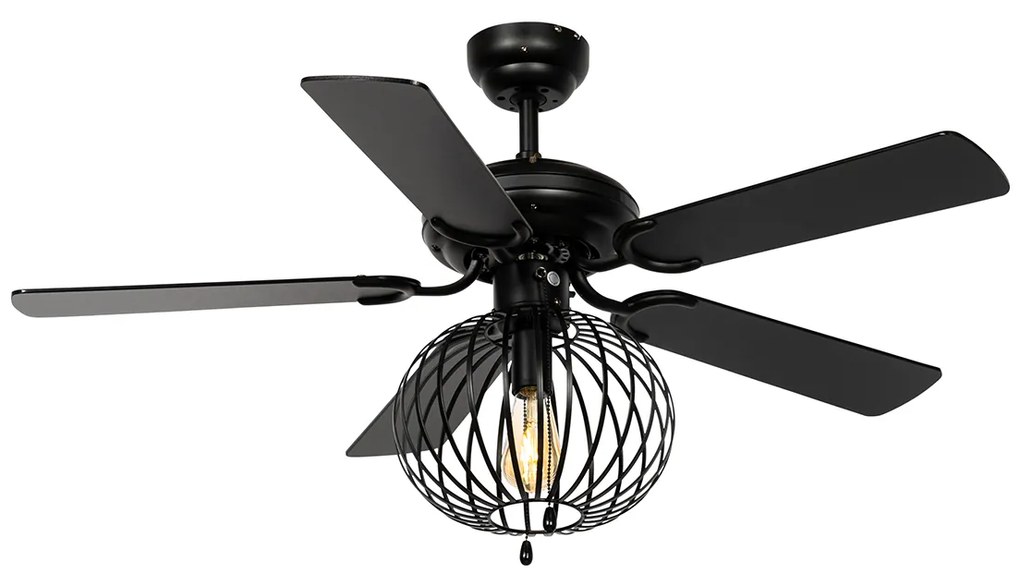 Ventilator de tavan negru cu imprimeu lemn 107,5 cm cu comutator cu lanț - Mistral Johanna