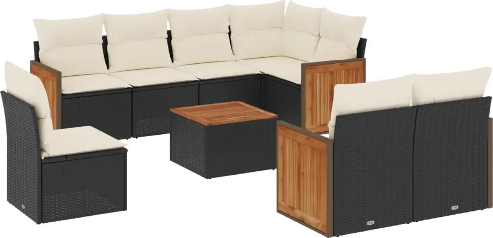 vidaXL Set mobilier de grădină cu perne, 9 piese, negru, poliratan