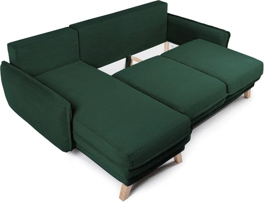 Colțar verde închis extensibil/cu spațiu de depozitare cu tapițerie din catifea reiată Tori – Bonami Selection