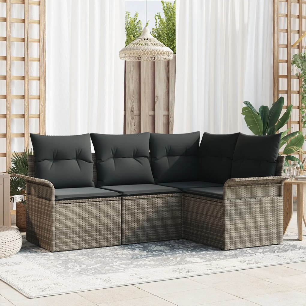 vidaXL Set de canapele pentru grădină cu pernă 4 pcs Gri Rattan poli