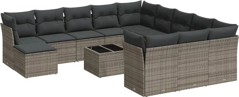 vidaXL Set mobilier de grădină cu perne, 13 piese, gri, poliratan