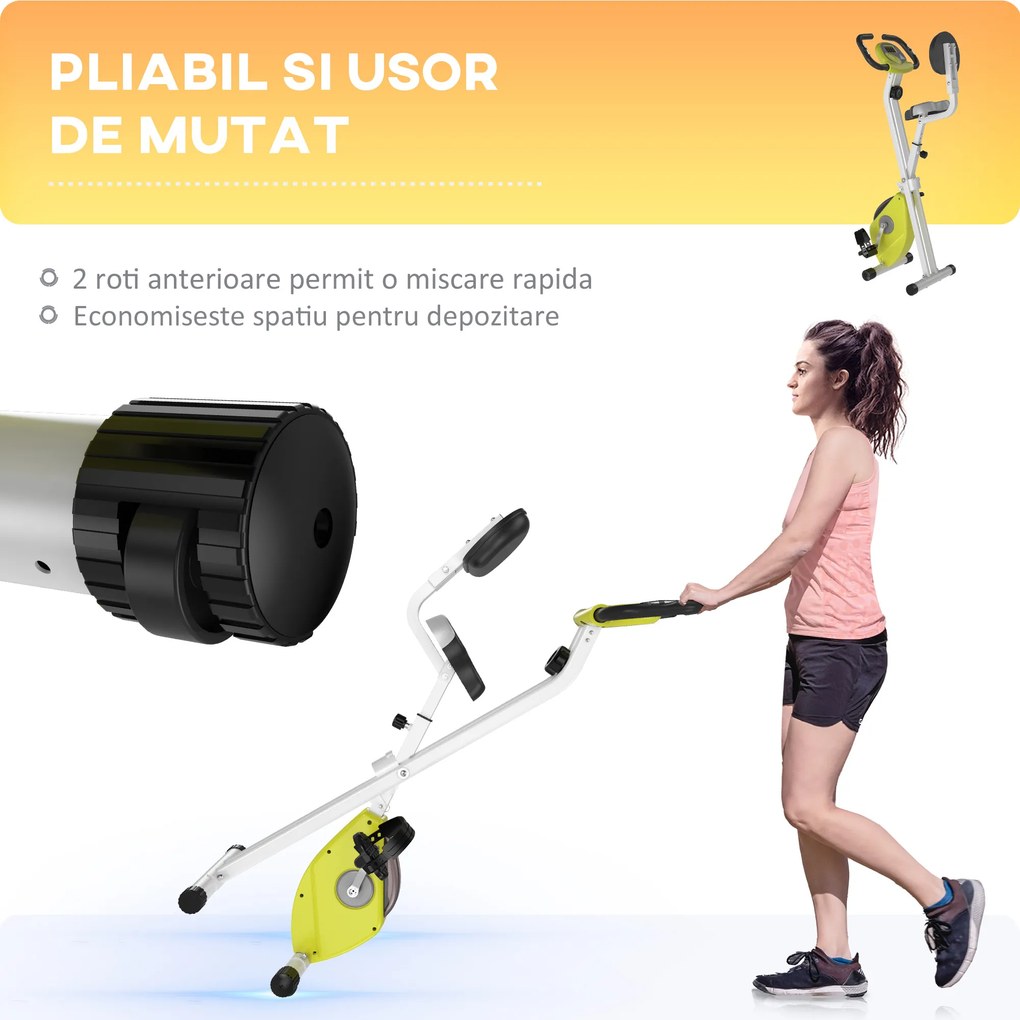 HOMCOM Cyclette Magnetică Pliabilă, Reglabilă pe Înălțime și Intensitate, Antrenament Cardio, Galbenă | Aosom Romania