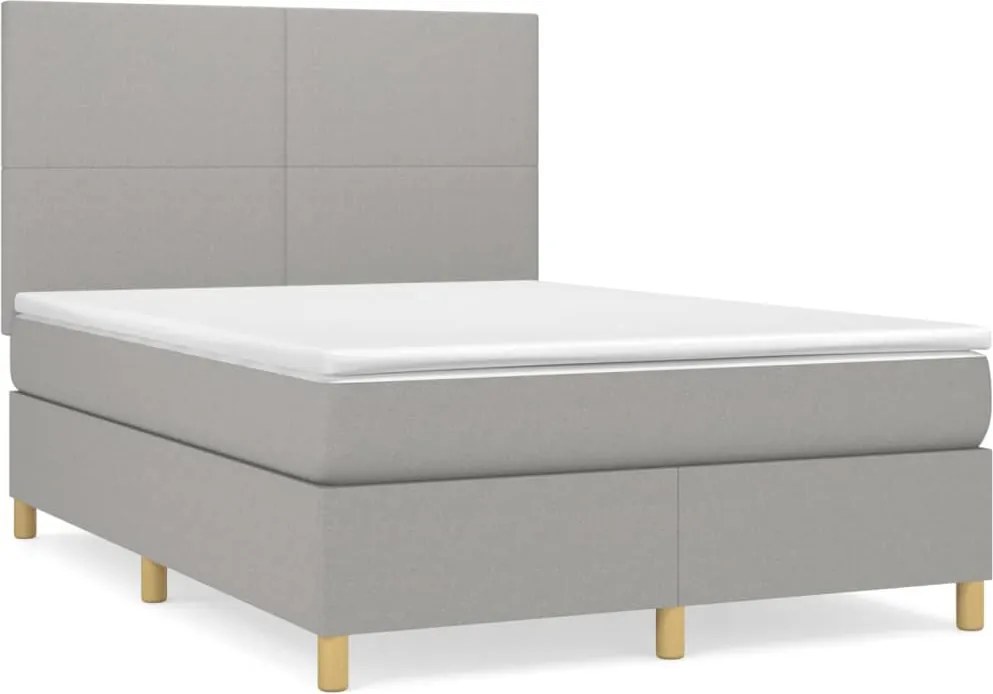 vidaXL Pat box spring cu saltea, gri deschis, 140x190 cm, textil