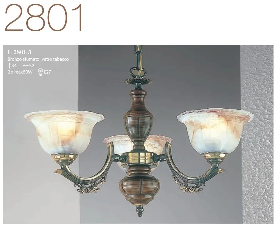 Candelabru rustic cu 3 brate design italian din alama cu lemn 2801