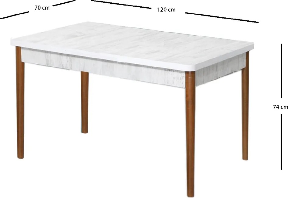 Masa bucatarie Brigitte, culoare bej si nuc, 120 cm