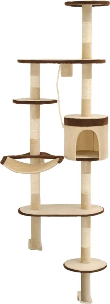 vidaXL Ansamblu pisici, stâlpi sisal, montare perete, 194 cm, bej/maro