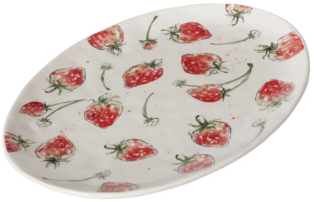 Farfuria ceramica Strawberry, model cu capsuni, 39 x 31 cm