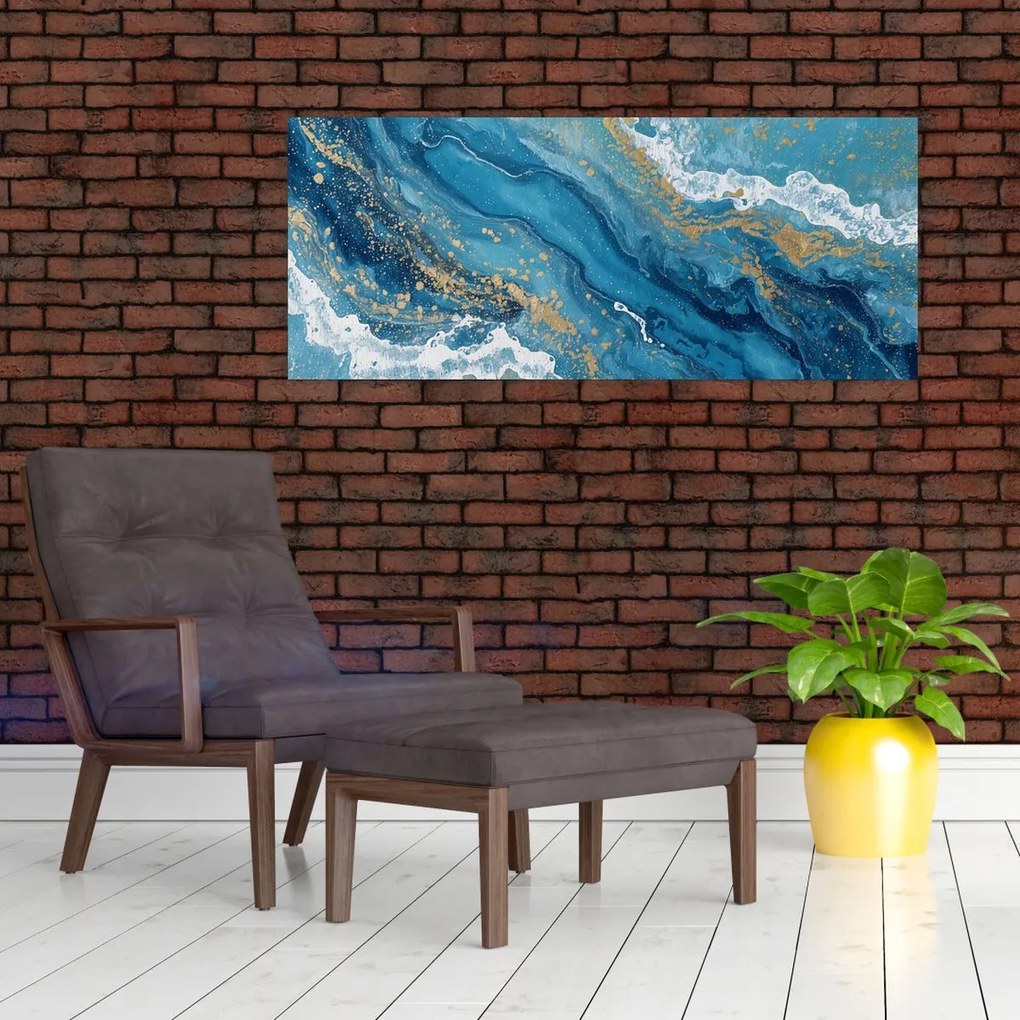 Tablou - Marmură bleu cu aur II. (120x50 cm)