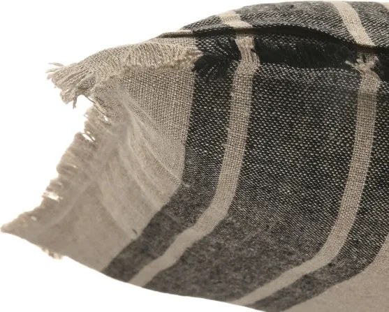 Pernă decorativă pătrată din in natural cu dungi negre și franjuri, 50 x 50 cm, 525 g, bej și negru, husă cu fermoar, „Linen Cushion Square Striped"