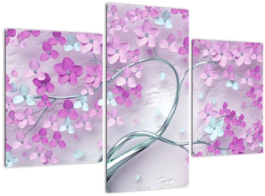 Tablouri cu flori pe trunchi argintiu - abstract (90x60 cm)