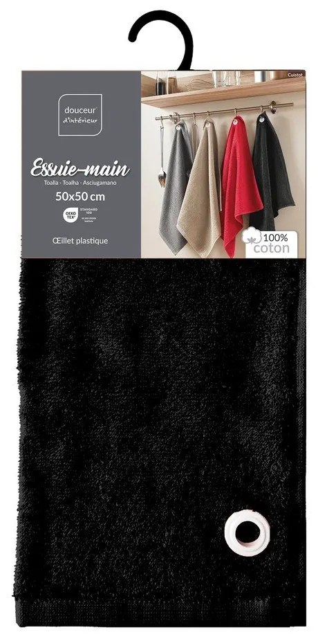 Prosop negru din bumbac din frotir 50x50 cm Cuistot – douceur d'intérieur