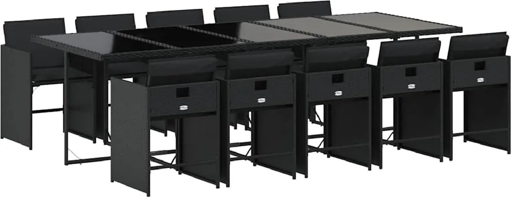 vidaXL Set mobilier de exterior cu perne, 11 piese, negru, poliratan