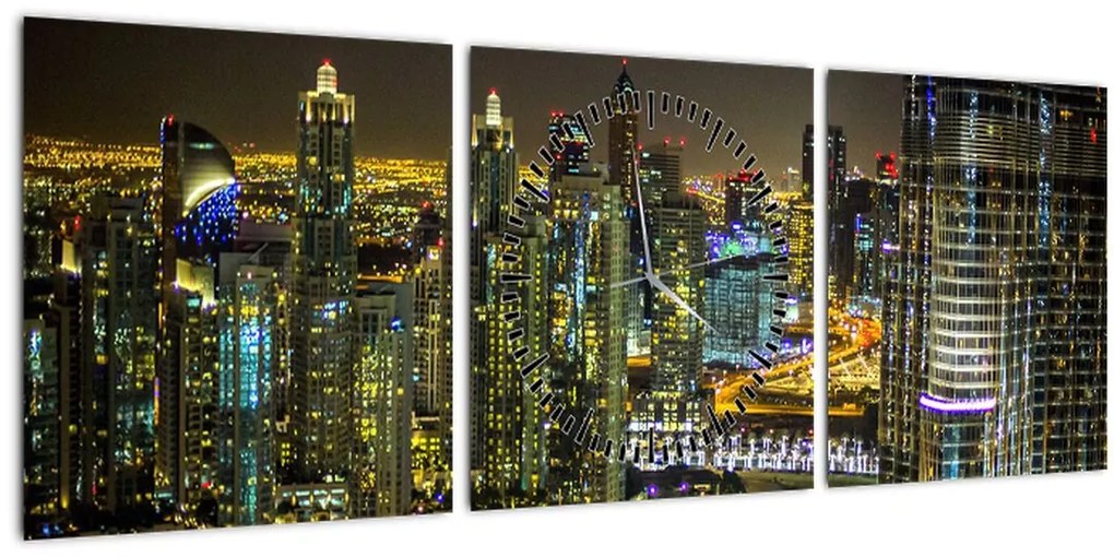 Tablou cu oraș nocturn (cu ceas) (90x30 cm)