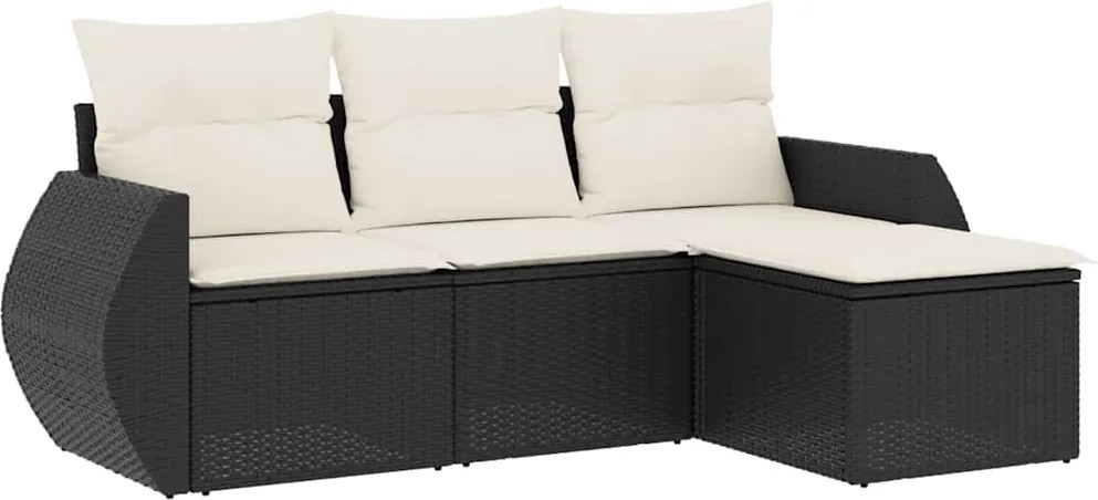 vidaXL Set mobilier de grădină cu perne, 4 piese, negru, poliratan