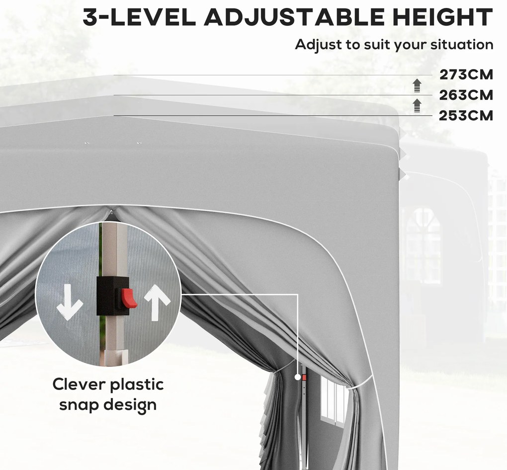 Outsunny Pavilion Pliabil cu Ferestre Laterale și Geantă de Transport, 300x300x273 cm, Gri Deschis | Aosom Romania
