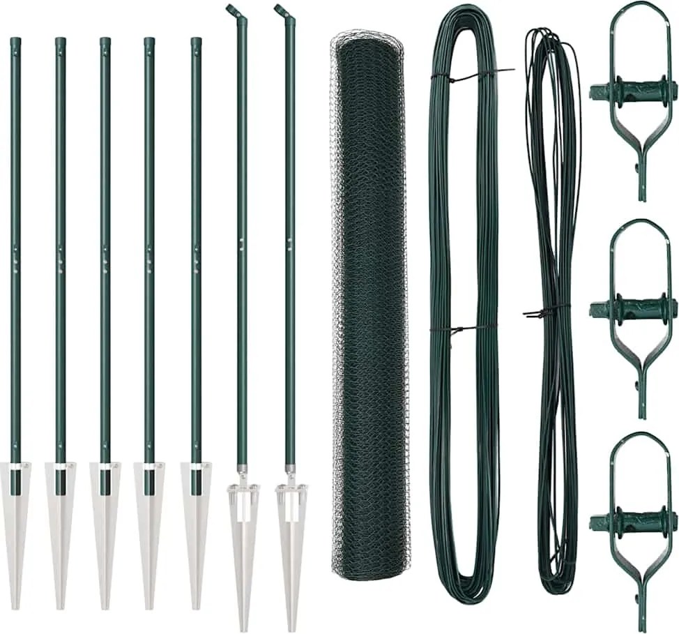 vidaXL Stâlp de gard. Verde 10 x 1,2 m (plasă de 13 mm) Oțel și PVC