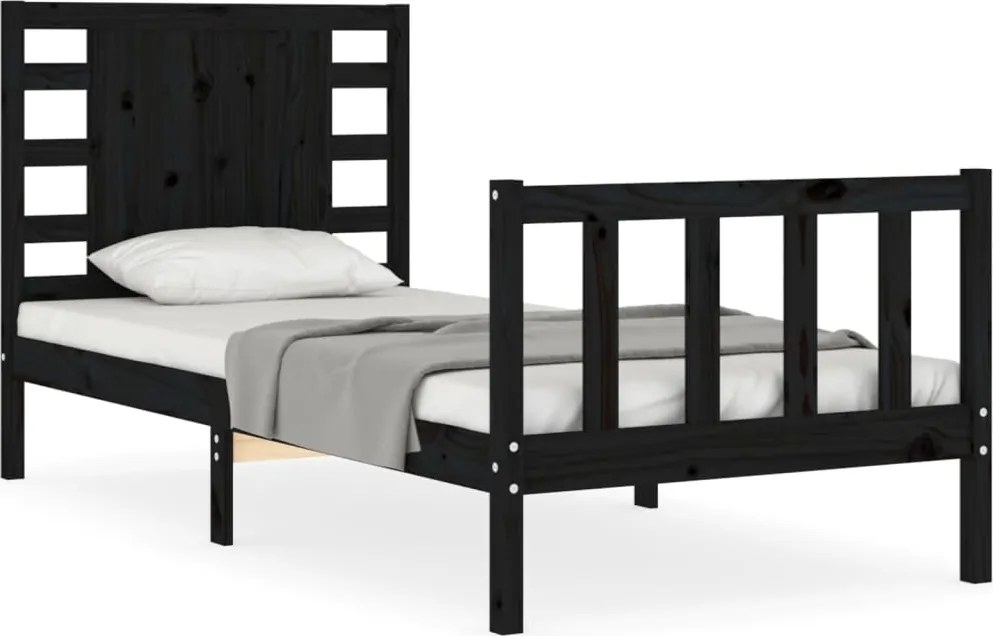 vidaXL Cadru de pat cu tăblie Small Single, negru, lemn masiv